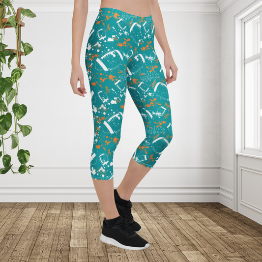 Teal Orange Football Leggings | Coastal Game Day Capris