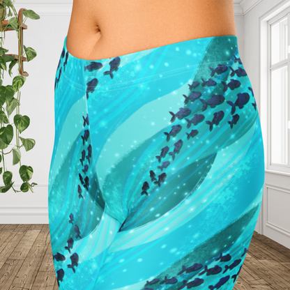 Ocean Fish Print Capri Leggings | Coastal Beach Workout Activewear