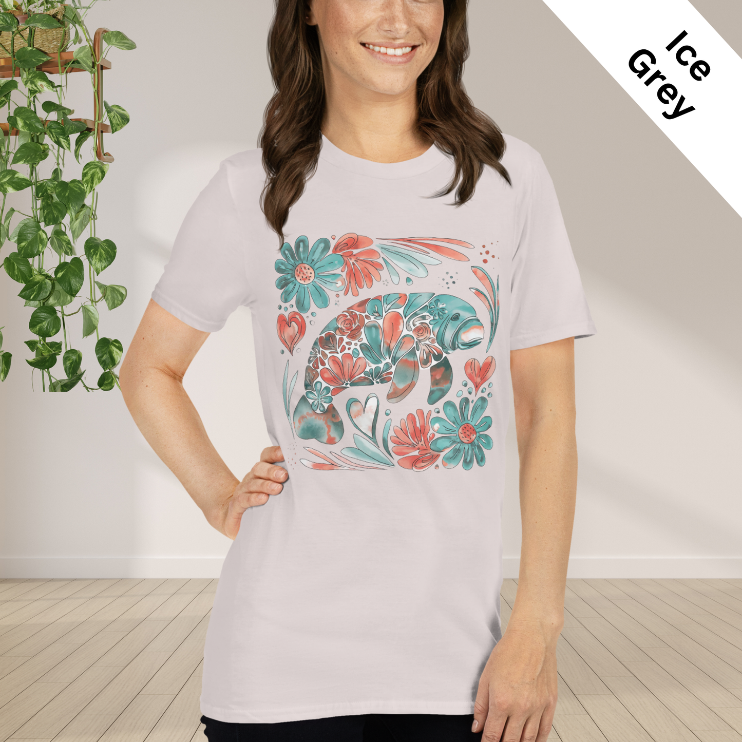 Floral Manatee Shirt | Coastal Wildlife Tee | Cute Sea Cow Graphic T Shirt | Ocean Lover Gift