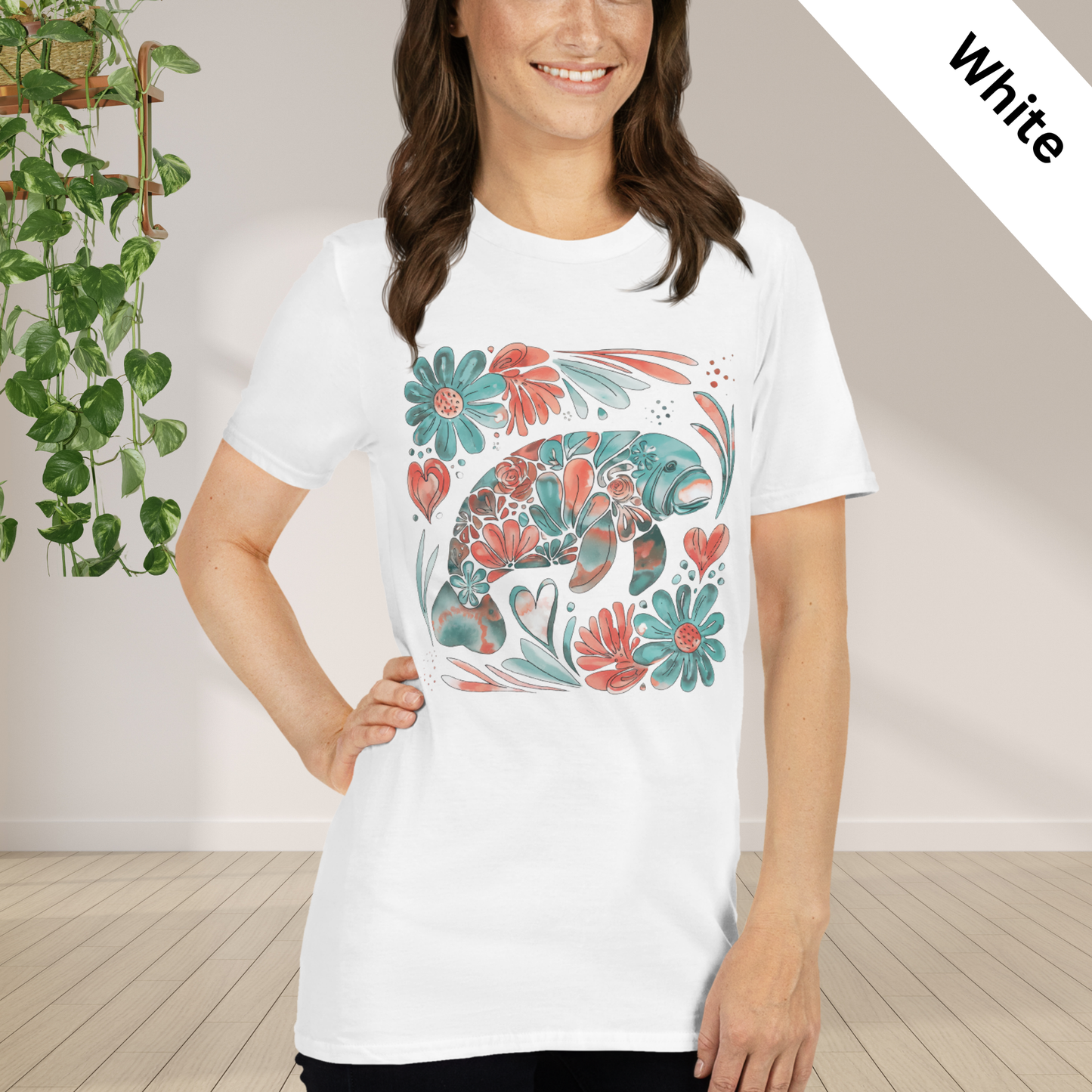 Floral Manatee Shirt | Coastal Wildlife Tee | Cute Sea Cow Graphic T Shirt | Ocean Lover Gift