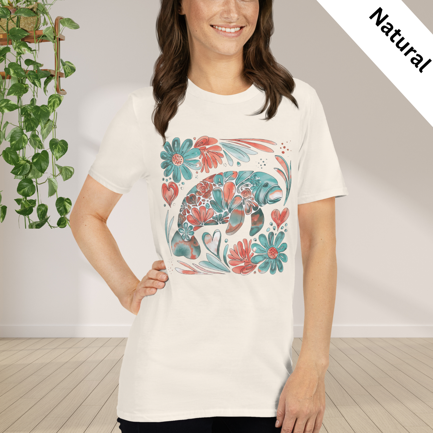 Floral Manatee Shirt | Coastal Wildlife Tee | Cute Sea Cow Graphic T Shirt | Ocean Lover Gift