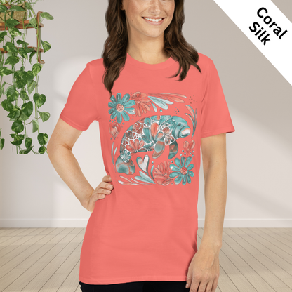 Floral Manatee Shirt | Coastal Wildlife Tee | Cute Sea Cow Graphic T Shirt | Ocean Lover Gift