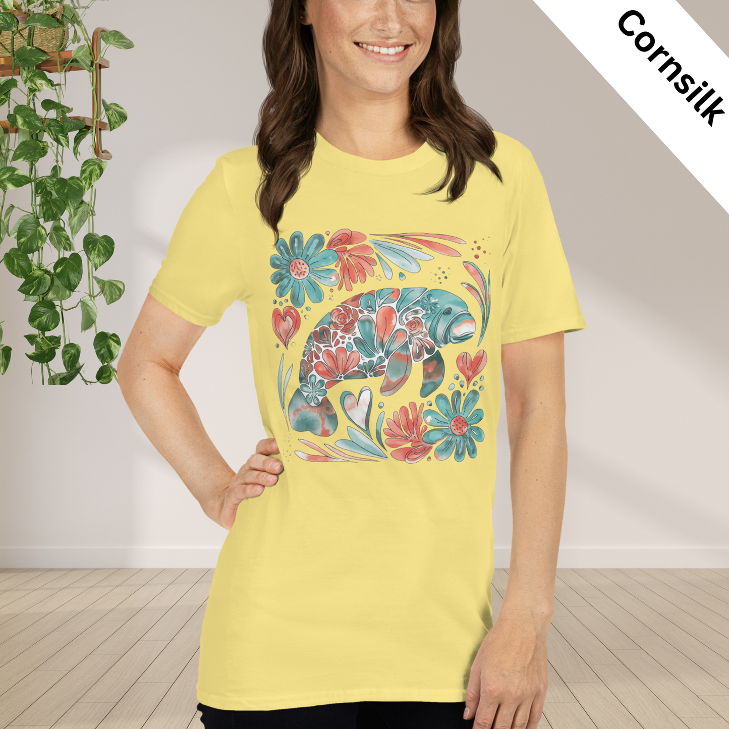 Floral Manatee Shirt | Coastal Wildlife Tee | Cute Sea Cow Graphic T Shirt | Ocean Lover Gift