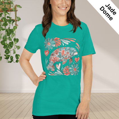 Floral Manatee Shirt | Coastal Wildlife Tee | Cute Sea Cow Graphic T Shirt | Ocean Lover Gift
