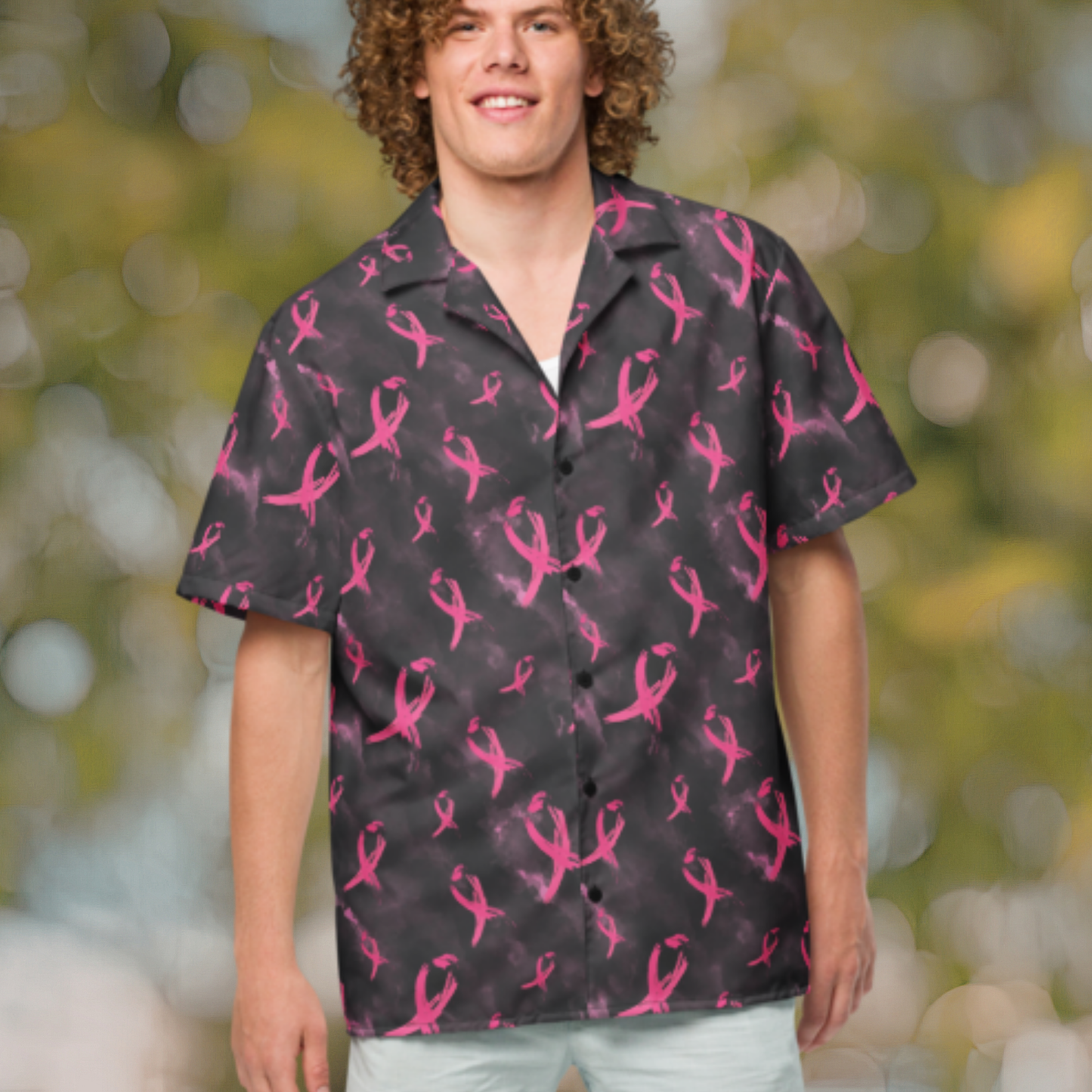 Pink Ribbon Button Up Shirt | Breast Cancer Awareness Hawaiian Shirt | Support Hope Shirt
