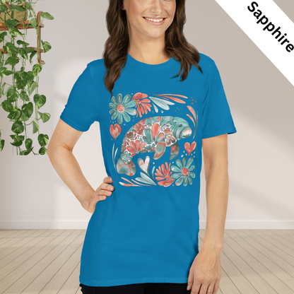 Floral Manatee Shirt | Coastal Wildlife Tee | Cute Sea Cow Graphic T Shirt | Ocean Lover Gift