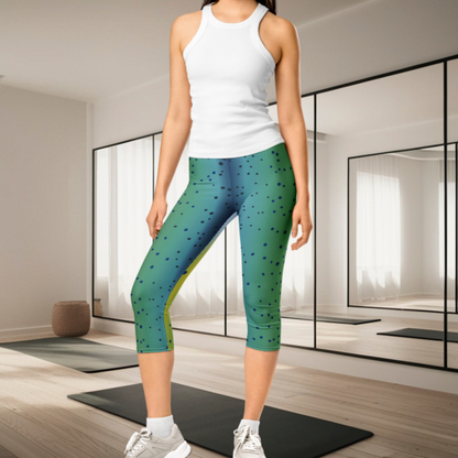 Mahi Mahi Capri Leggings | Coastal Fish Workout Pants | Ocean Beach Activewear
