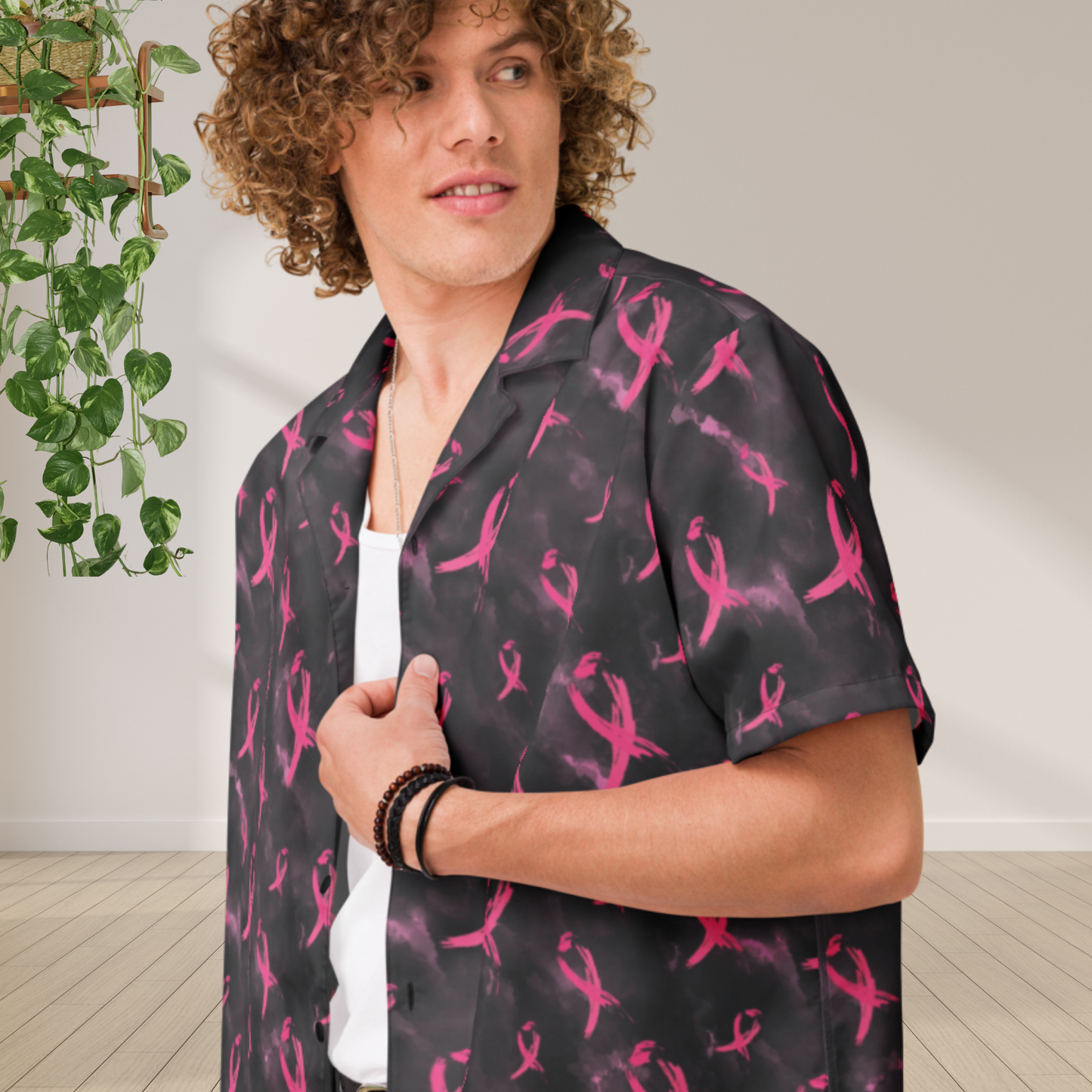 Pink Ribbon Button Up Shirt | Breast Cancer Awareness Hawaiian Shirt | Support Hope Shirt
