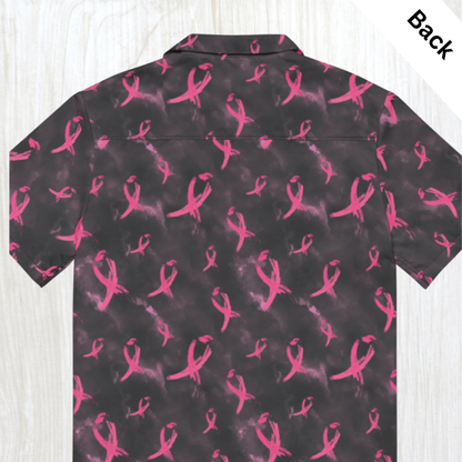 Pink Ribbon Button Up Shirt | Breast Cancer Awareness Hawaiian Shirt | Support Hope Shirt