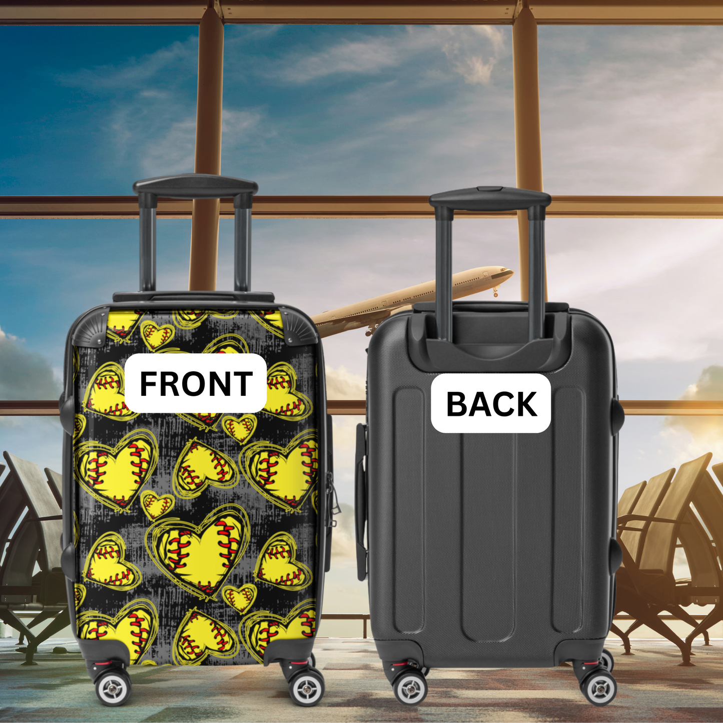 Softball Heart Suitcase | Softball Travel Luggage | Girls Softball Carry On | Softball Team Travel Bag | Sports Lover Gift