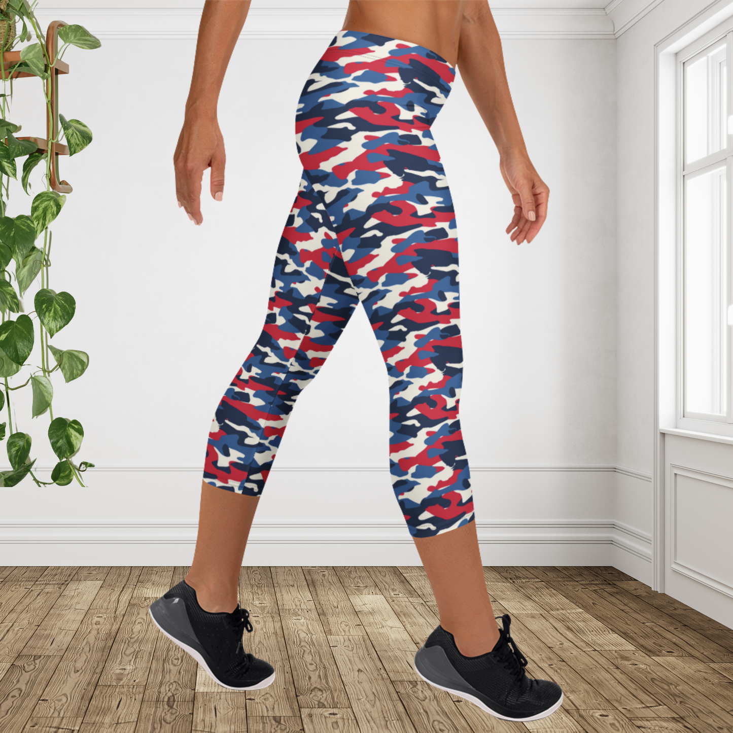 Red White Blue Camo Capri Leggings | USA Patriotic Workout Pants Summer Fitness