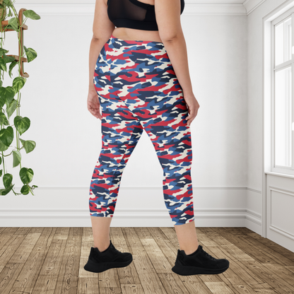 Red White Blue Camo Capri Leggings | USA Patriotic Workout Pants Summer Fitness