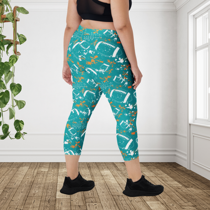 Teal Orange Football Leggings | Coastal Game Day Capris