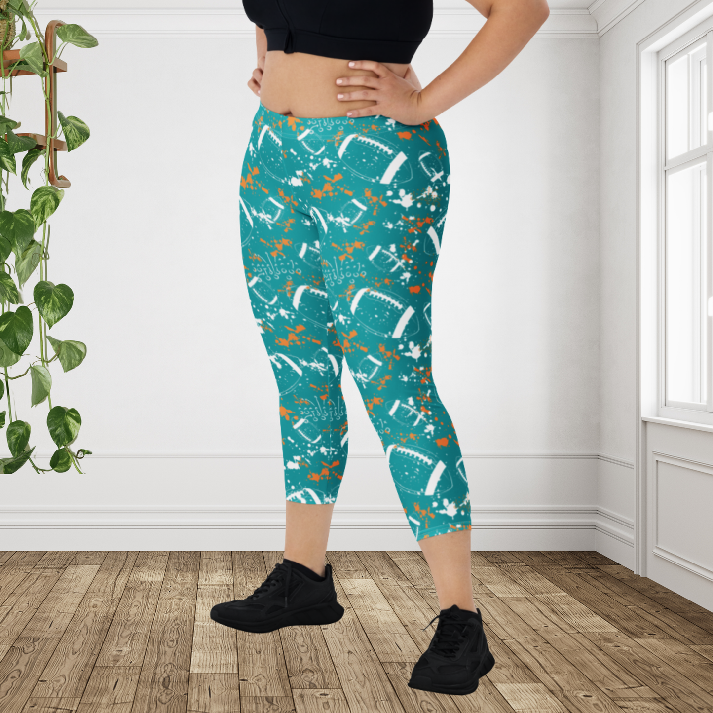 Teal Orange Football Leggings | Coastal Game Day Capris