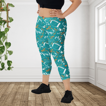 Teal Orange Football Leggings | Coastal Game Day Capris