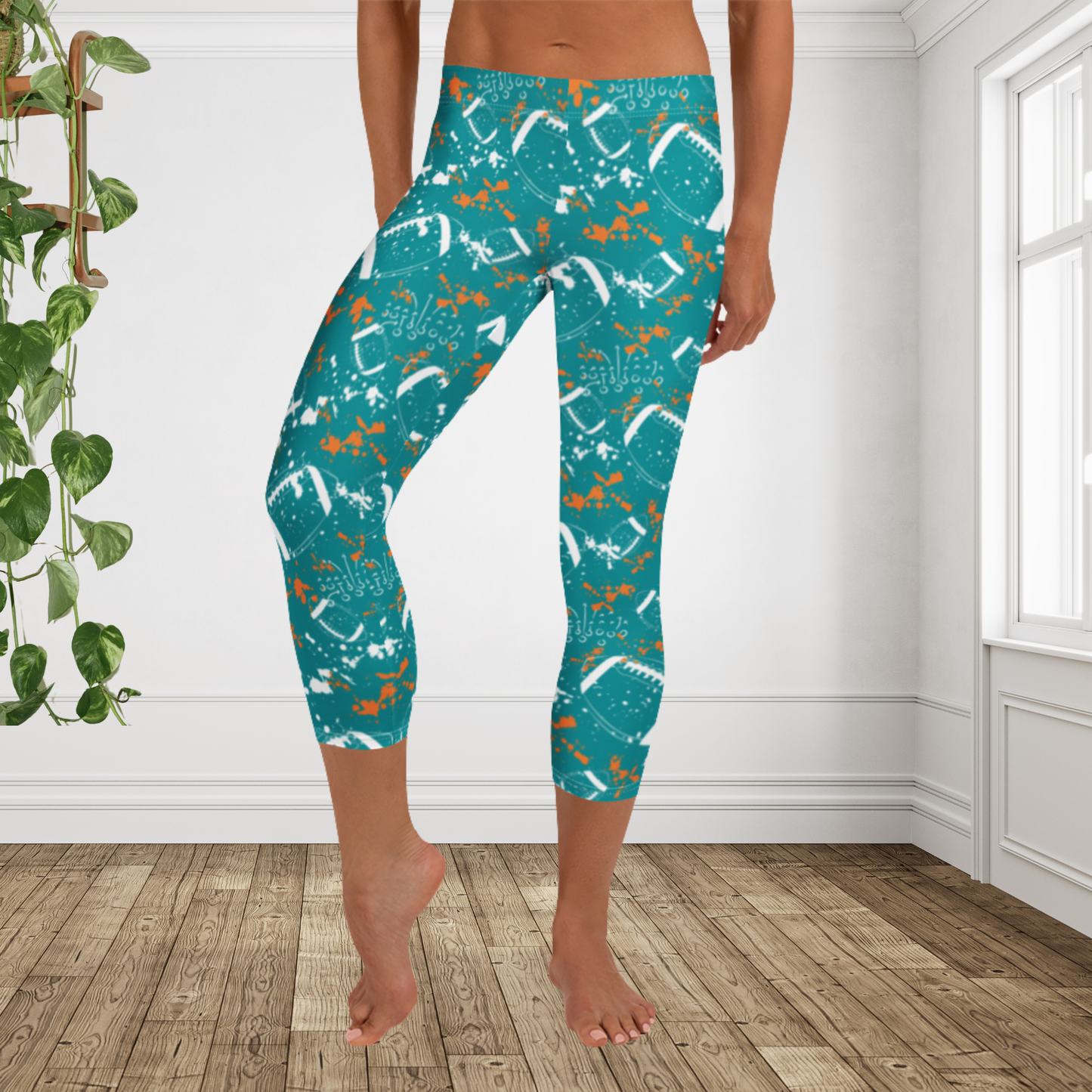 Teal Orange Football Leggings | Coastal Game Day Capris