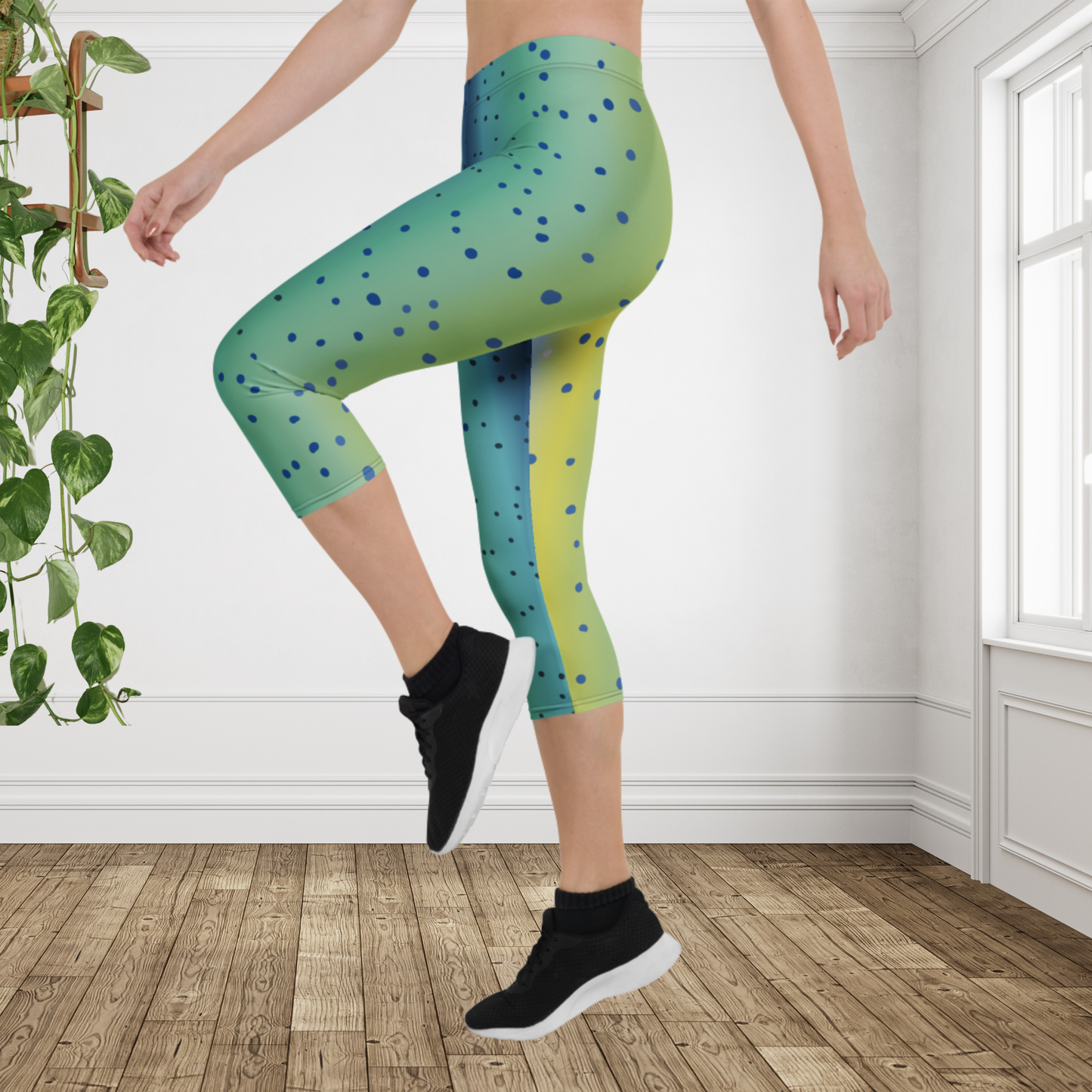 Mahi Mahi Capri Leggings | Coastal Fish Workout Pants | Ocean Beach Activewear