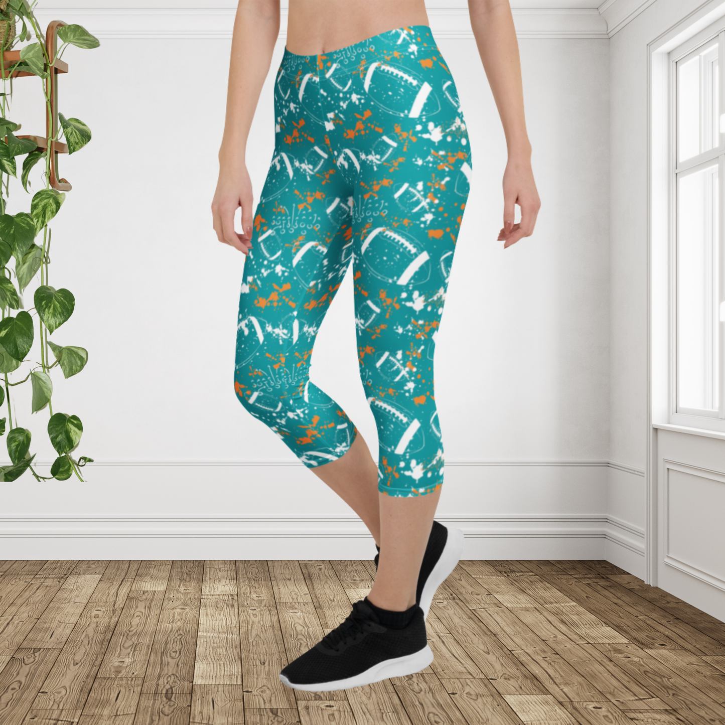 Teal Orange Football Leggings | Coastal Game Day Capris