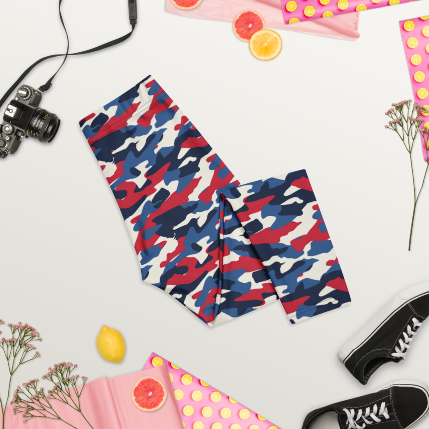 Red White Blue Camo Capri Leggings | USA Patriotic Workout Pants Summer Fitness