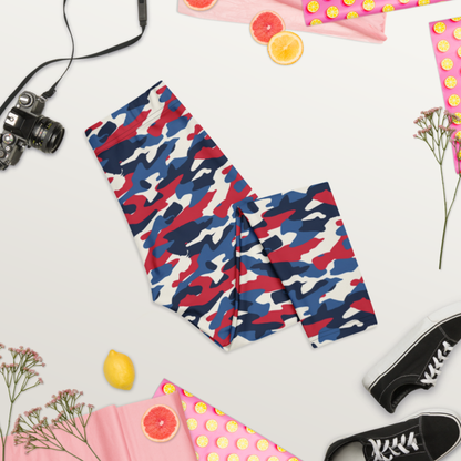 Red White Blue Camo Capri Leggings | USA Patriotic Workout Pants Summer Fitness
