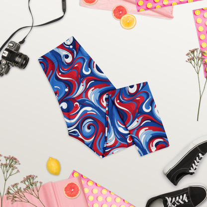 Patriotic Swirl Capri Leggings | Red White Blue USA Workout Pants