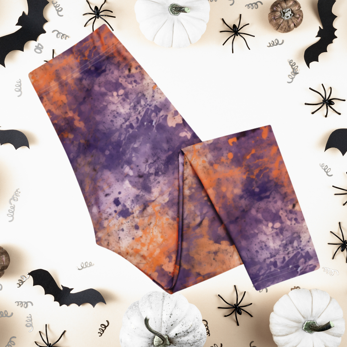 Halloween Capri Leggings for Women | Purple & Orange Watercolor Grunge Leggings | Spooky Fall Fitness Capri Pants