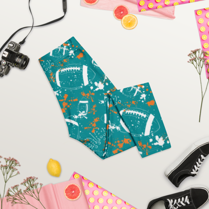 Teal Orange Football Leggings | Coastal Game Day Capris