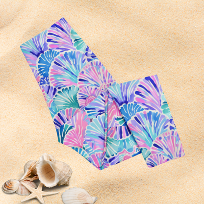 Pastel Seashell Capri Leggings for Women | Coastal Beach Print Cropped Activewear