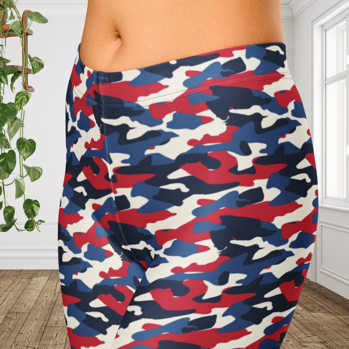 Red White Blue Camo Capri Leggings | USA Patriotic Workout Pants Summer Fitness