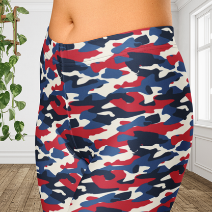 Red White Blue Camo Capri Leggings | USA Patriotic Workout Pants Summer Fitness