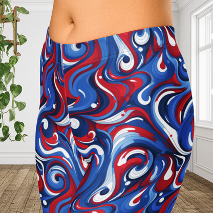 Patriotic Swirl Capri Leggings | Red White Blue USA Workout Pants