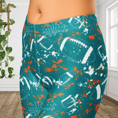 Teal Orange Football Leggings | Coastal Game Day Capris
