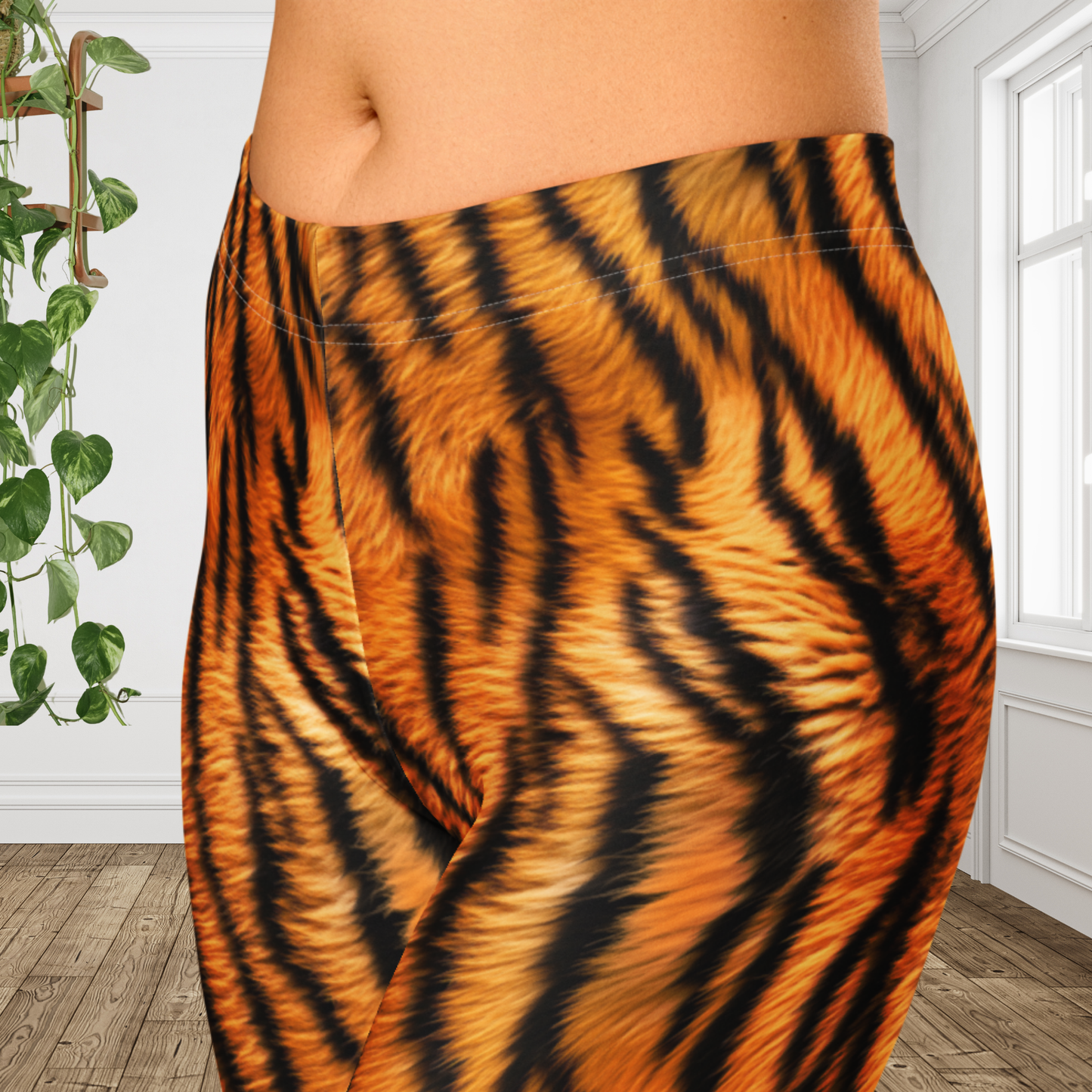 Tiger Print Capri Leggings | Bold Animal Print Yoga Capris | Orange Black Athletic Leggings