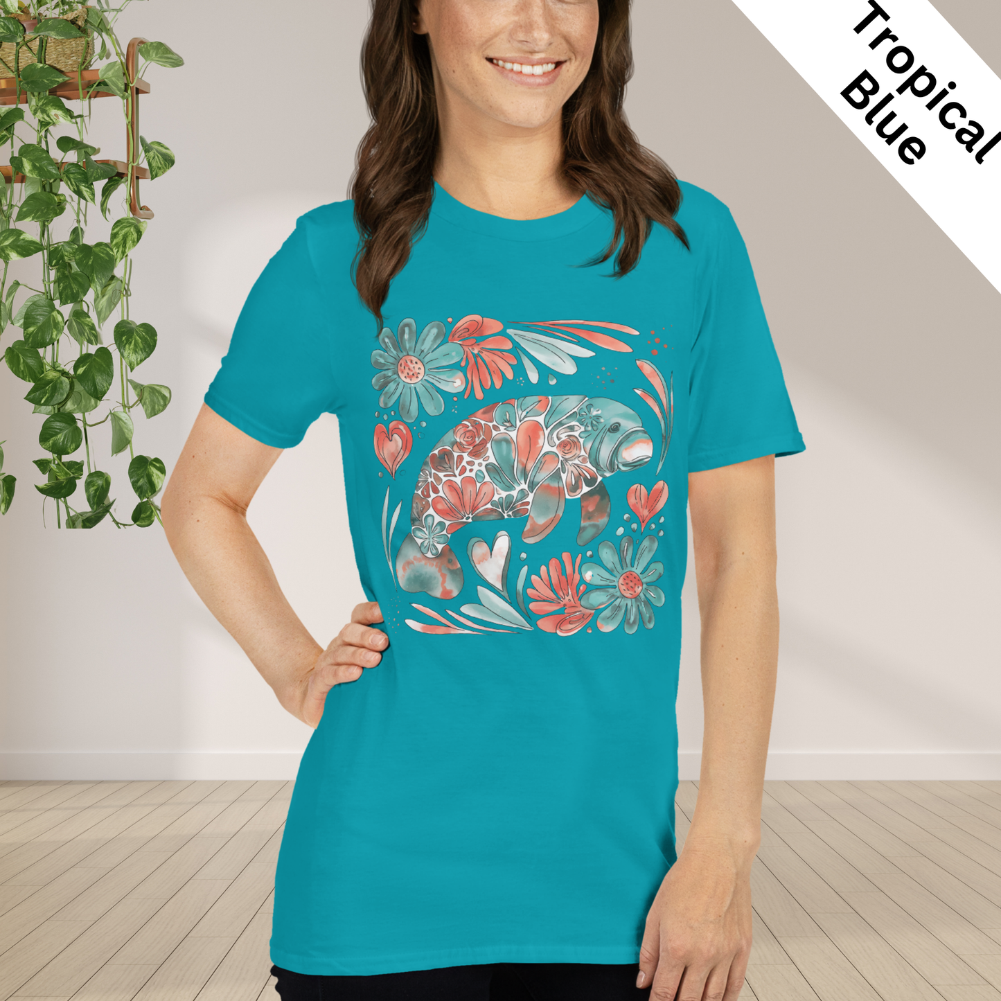 Floral Manatee Shirt | Coastal Wildlife Tee | Cute Sea Cow Graphic T Shirt | Ocean Lover Gift