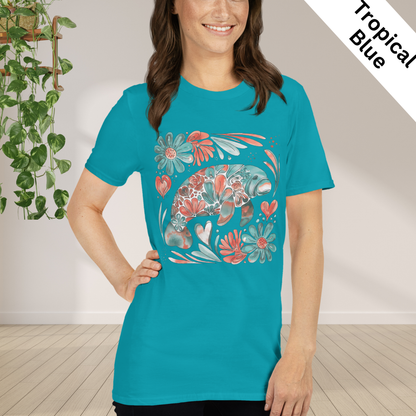 Floral Manatee Shirt | Coastal Wildlife Tee | Cute Sea Cow Graphic T Shirt | Ocean Lover Gift