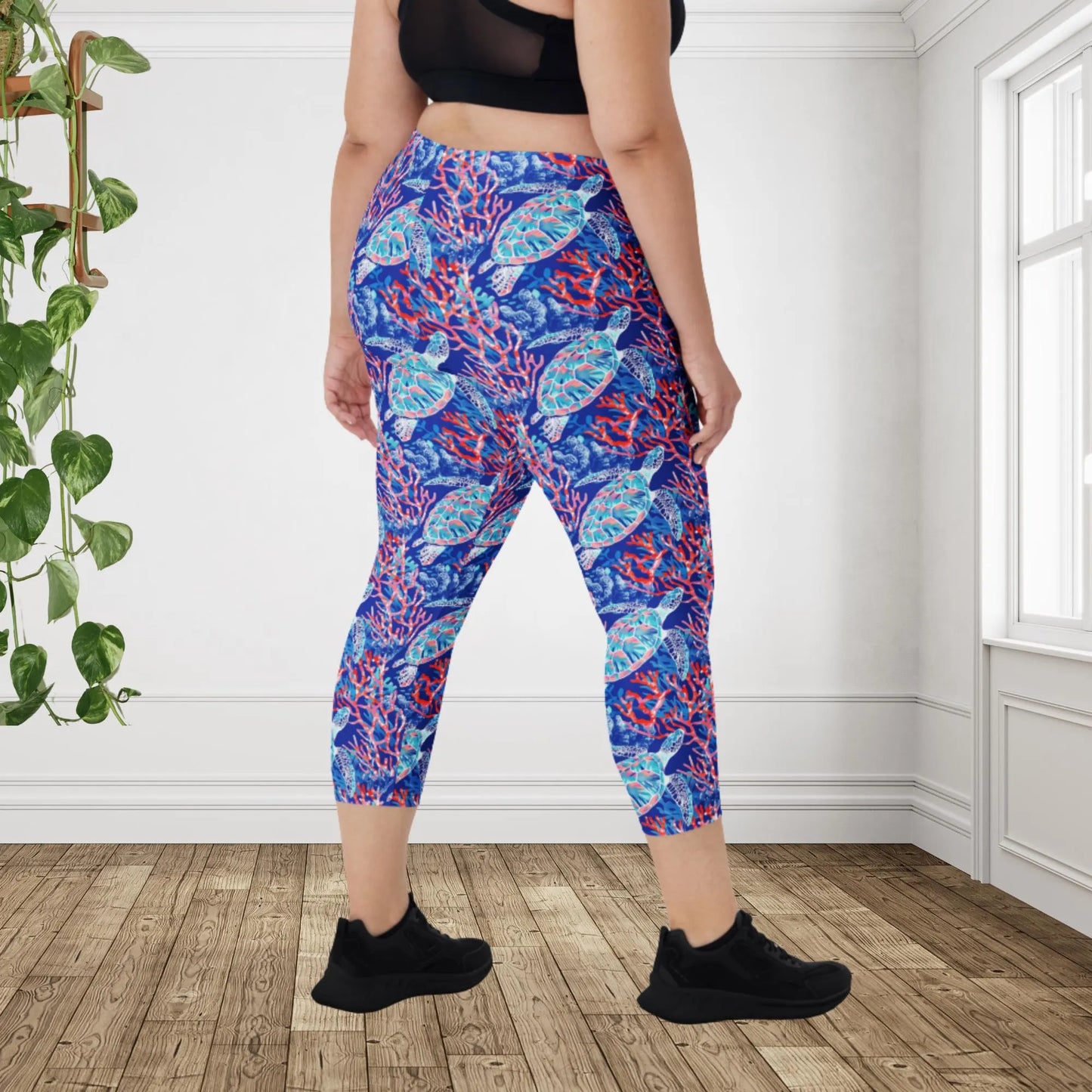 Sea Turtle Capri Leggings | Coastal Ocean Yoga Pants | Tropical Activewear