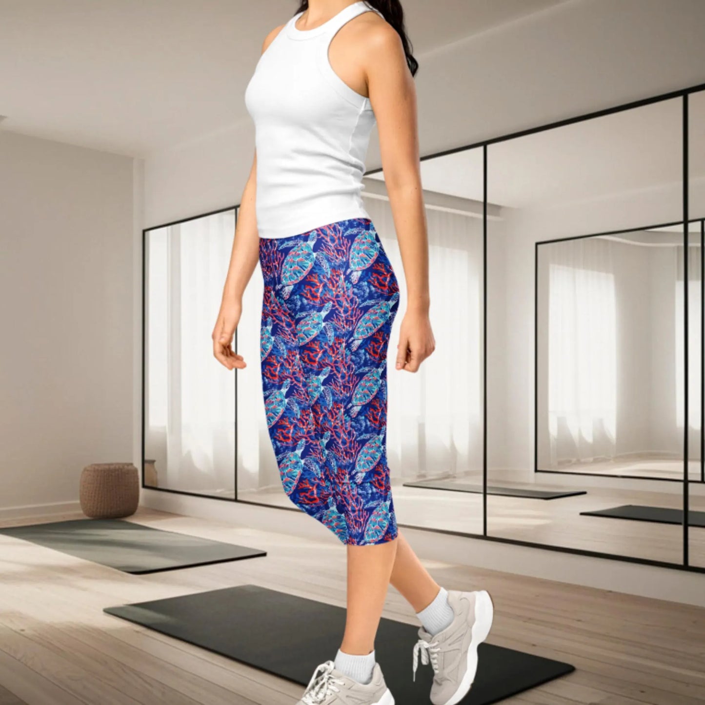 Sea Turtle Capri Leggings | Coastal Ocean Yoga Pants | Tropical Activewear