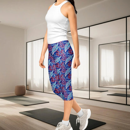Sea Turtle Capri Leggings | Coastal Ocean Yoga Pants | Tropical Activewear