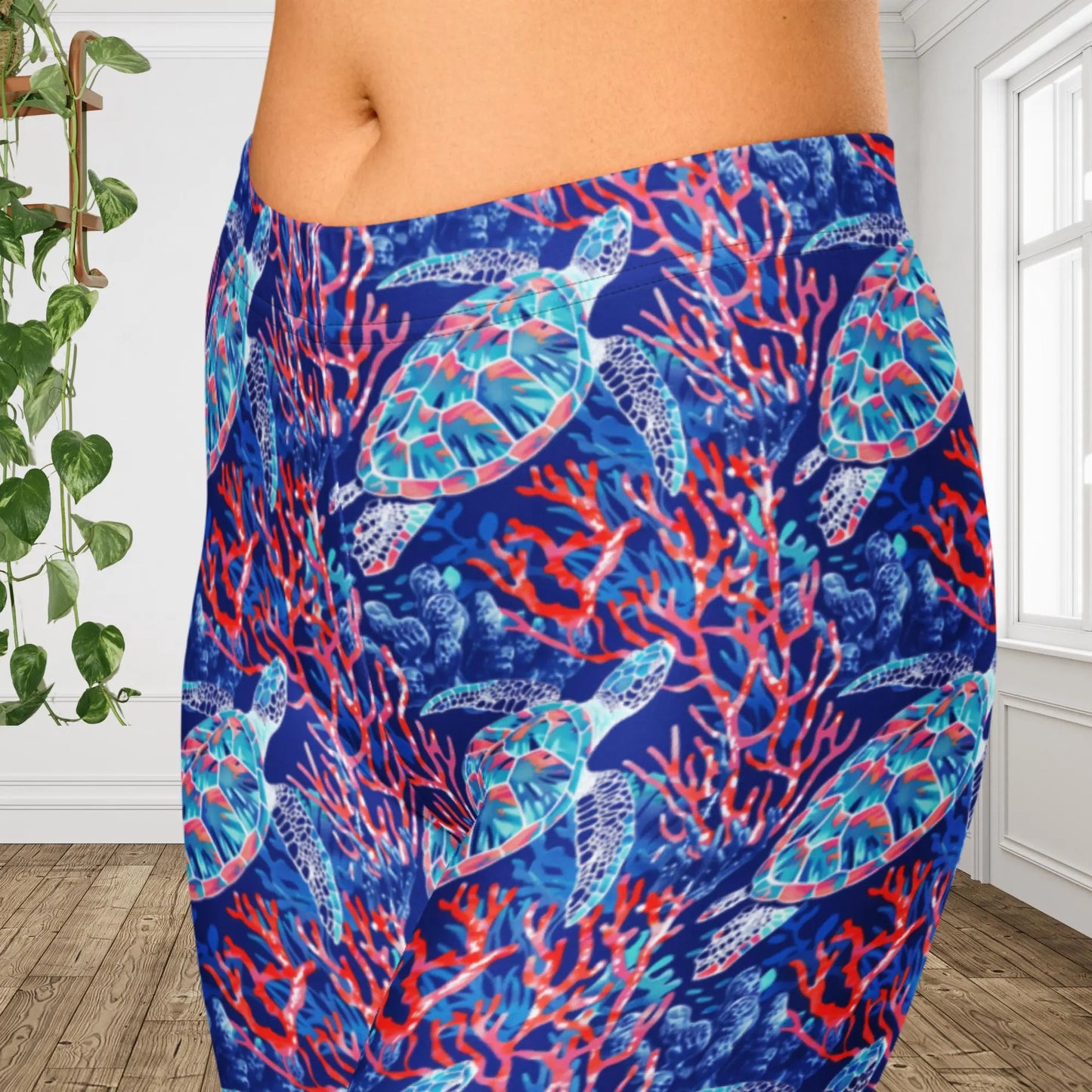 Sea Turtle Capri Leggings | Coastal Ocean Yoga Pants | Tropical Activewear