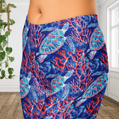Sea Turtle Capri Leggings | Coastal Ocean Yoga Pants | Tropical Activewear